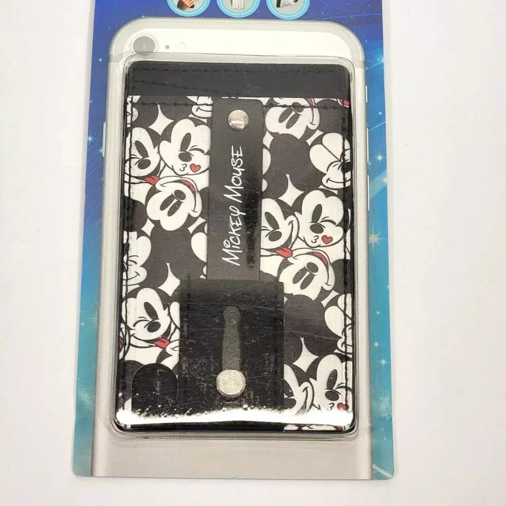 Disney Mickey Mouse Black Universal Phone vegan leather Wallet Grip Kickstand NW